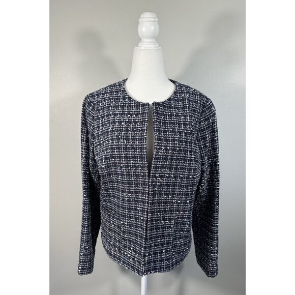 Talbots Blazer Womens 14‎ Petite Blue Tweed Textured Collarless Career Preppy - Picture 1 of 10